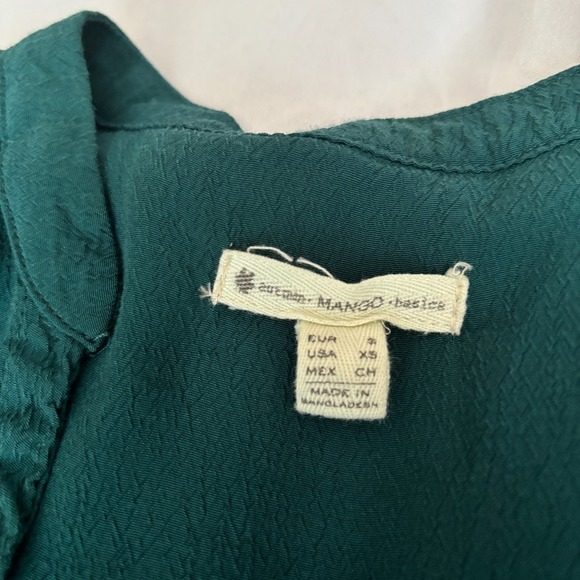 Mango Womens XS Shirt Dress Basics Green V‎ Neck Long Sleeve Drawstring Waist - Picture 9 of 9